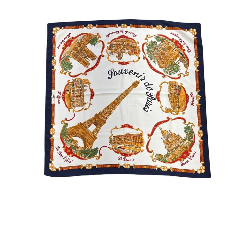 Vintage Souvenir De Paris Lahmy Polyester Scarf Eiffel Tower & Landmark Print Na